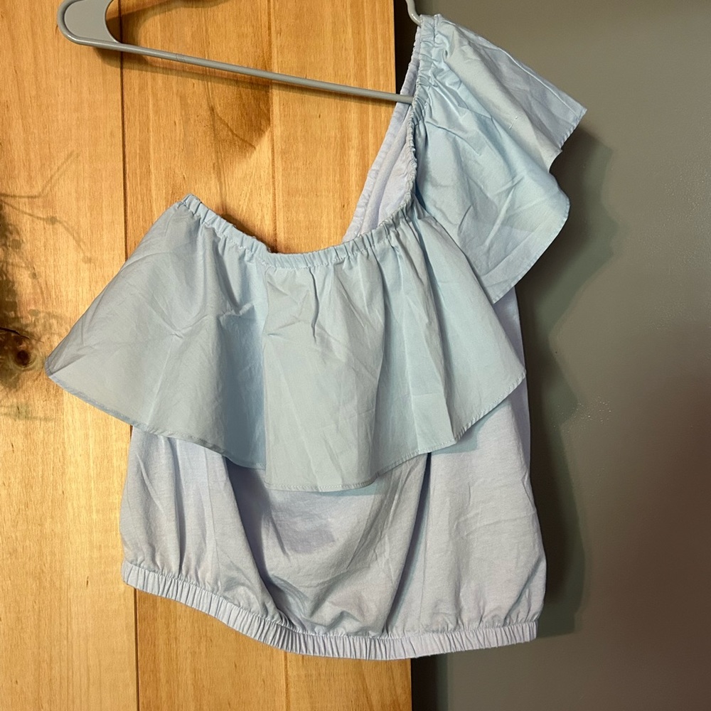 A New Day Womens Size XL One Shoulder Ruffle Top Ballad Blue